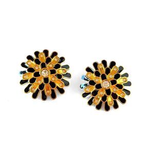Vintage Swarovski Gold Enamel Crystal Sunburst Earrings